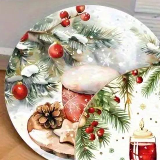 6Pcs/Set Christmas Coaster Snow Scene Pine Branch Print Coasters Waterproof Decorative Christmas Table Accessories