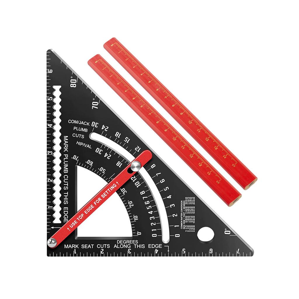 7 Inch Carpenter Square 80 degrees Angle Adjustable Combination Triangle Ruler Rafter Square with 2 Pencils Imperial