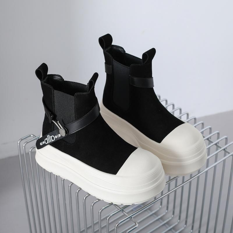 [Fanfuna] Retro großköpfige Muffin-Kurzstiefel mit dicker Sohle Damen Nischendesign vielseitige lässige weichsohlige bequeme Kurzstiefel