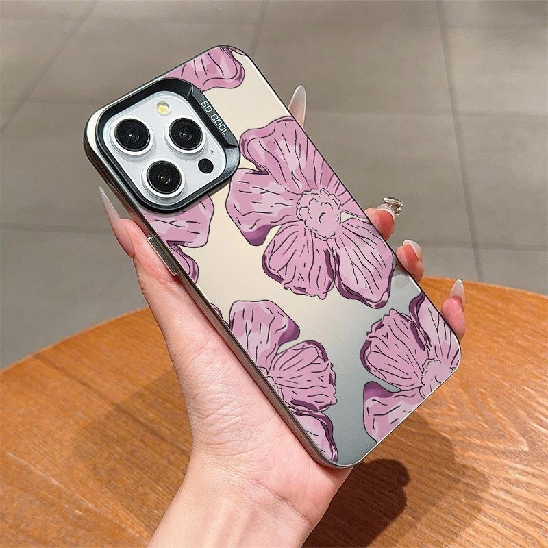 Purple Flower Is Suitable for Apple 16Pro Colored Silver Mobile Phone Case iPhone15/14promax Electroplating 13 Matte 12.