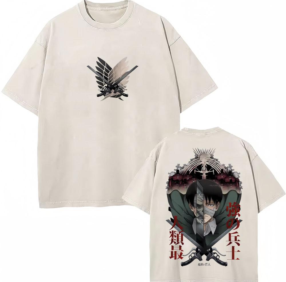 Washed Vintage Anime Attack On Titan Eren Jaeger Skeleton Graphic T Shirt Men Women Cartoon Manga Oversized Tshirts Streetwear