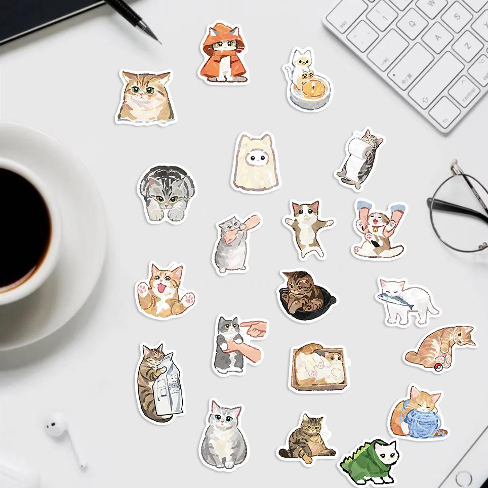 77 Cartoon Watercolor Cat Doodle Stickers Decorate Guitar Notebook Suitcase DIY Waterproof