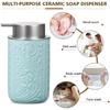 Ceramic Bathroom Foam Soap Dispenser with Silver Pump, Refillable Lotion Dispenser, Blue