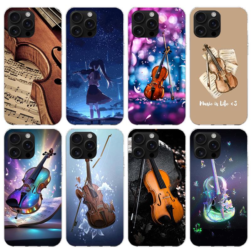 Music Violin Phone Case For iPhone 17 Air 16 15 Pro Max 14 Plus 13 Mini 12 11 Cover 7 8 SE Silicone Shell Print Fundas 17 Air 16