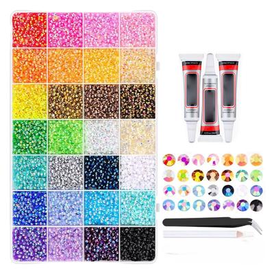 30000 Piezas Pedrería de Resina Con Pinzas Para Decorar Multicolor 3mm Cristal Con 1 Pieza 10ml Pegamento para Joyería Para Manualidades de Uñas Maquillaje