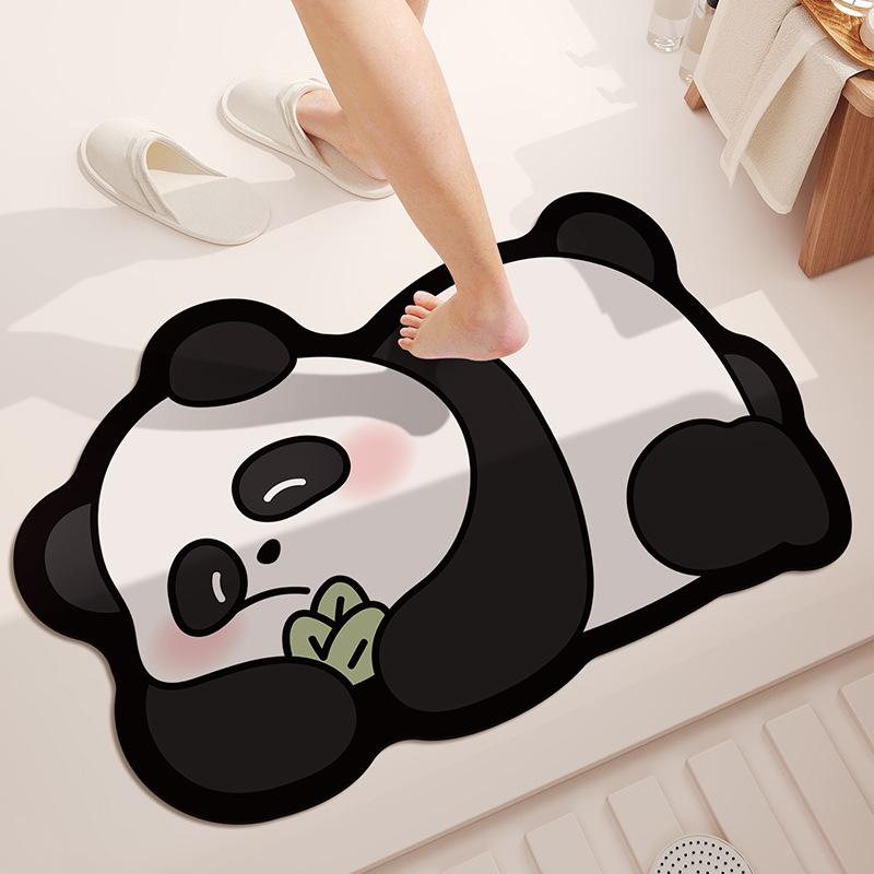 Cute Panda Diatom Mud Bathroom Cushion Toilet Shower Absorbent Foot Mat Toilet Door Quick Drying Mat