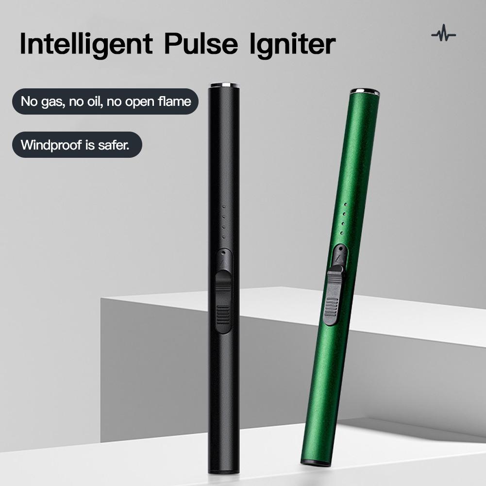 1Pc USB Electric Rechargeable Long Kitchen Lighter for Stovetop Windproof LED Plasma Arc Flameless Candle Unusual Lighter Gift
