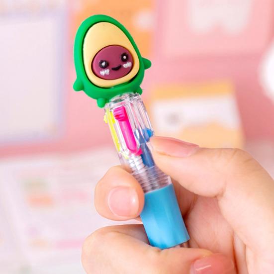 Cute 4-Color Ballpoint Pen Animal Toppers Retractable Cartoon Pens 0.7mm Tip Novelty Writing Pen for School Supplies