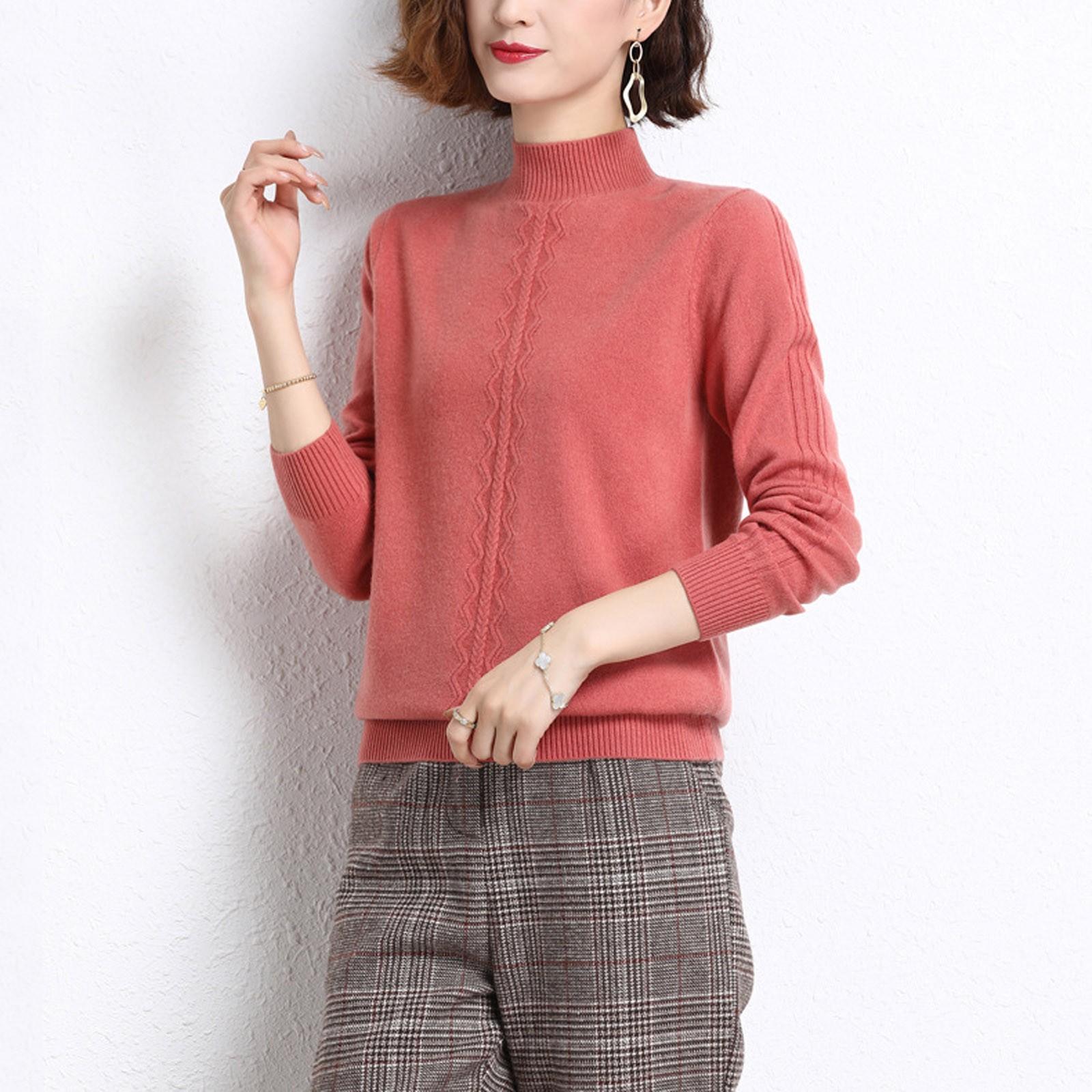 

Женская мода однотонный вязаный свитер с половиной высоким воротником и длинными рукавами XXL розовый