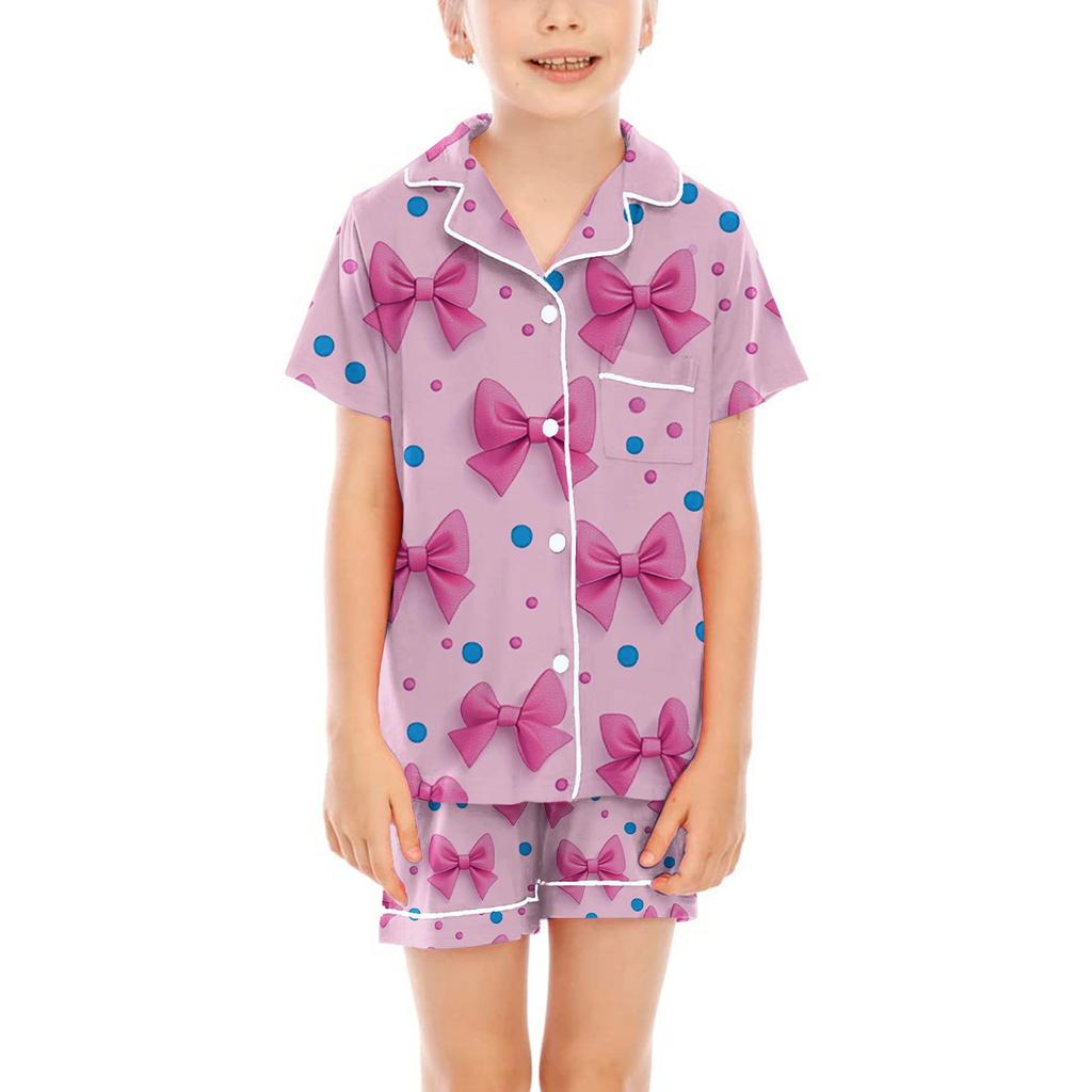 Children Pajamas Fashion Two-Piece Shirt Shorts Set Soft Holiday Casual Clothing Set