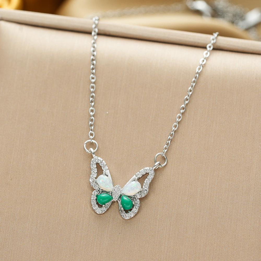 Titanium Steel Zircon Butterfly Pendant Necklace - Simple & Versatile Clavicle Accessory