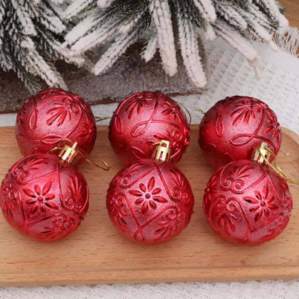 6Pcs/box Electroplated Xmas Tree Hanging Pendants Embossed Christmas Ball Ornament New Year