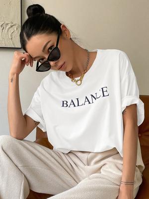 Balance Buchstabenaufdruck Lässige T-Shirts Damen Sommer Locker Übergroß Kurzarm Mode Street T-Shirt 100% Baumwolle Tee Kleidung Unisex