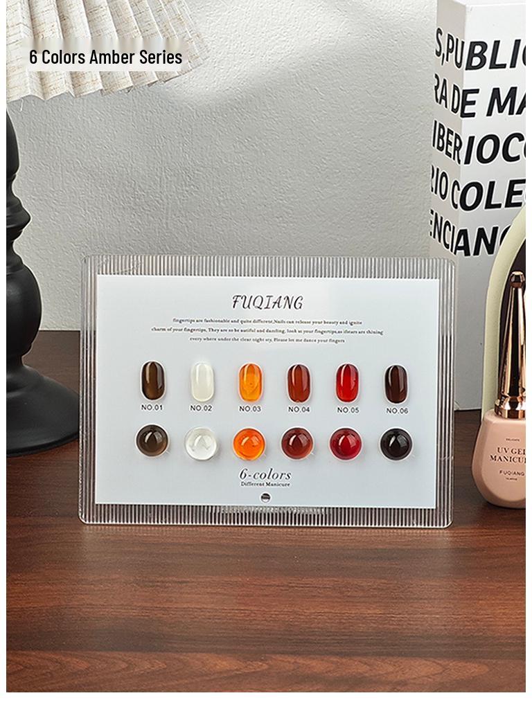 Amber Series Gel Polish Set: 6 Colors Ice Transparent Tea Brown - 2025 Influencer Favorite Phototherapy Nails