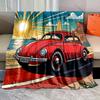 Rotes Auto am Strand Druckdecke Warm Weich Flauschig Kinder und Erwachsene Sofa Bett Überwurf Geeignet Zuhause Reisen Camping Geschenke