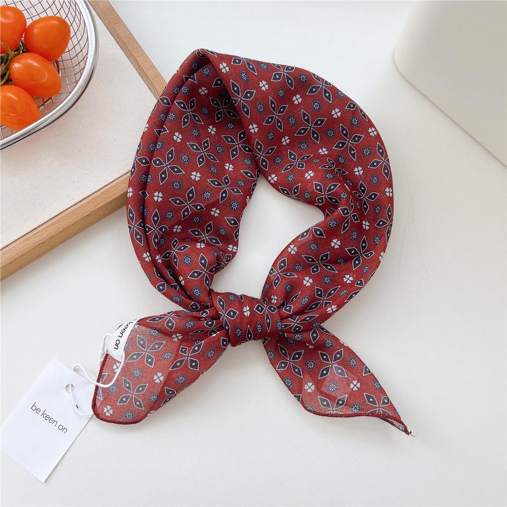 55 Floral Small Silk Scarf: Spring/Summer Korean Fashion Headscarf, Decorative Hairband, Paisley Neckerchief