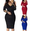 Dámské pouzdrové šaty s vydutým plisovaným hlubokým výstřihem do V Jednobarevné délka ke kolenům Bodycon Přiléhavé elastické měkké párty klubové minišaty