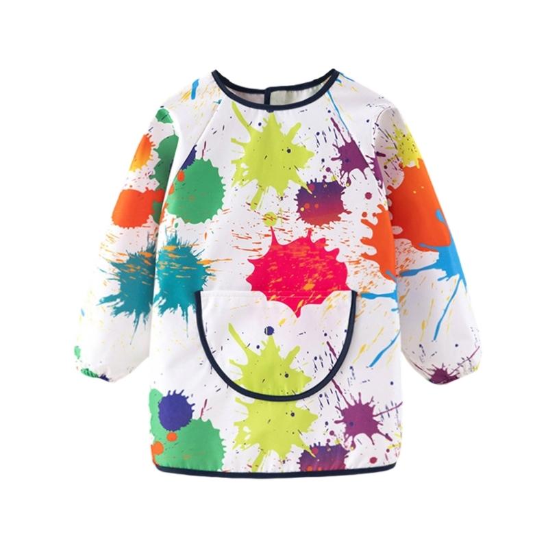 Kid Art Smock Water Resistant Toddler Smocks Painting Aprons with Long Sleeve Pocket for Painting Cooking Eating