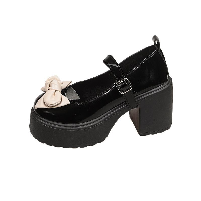 Mary Jane Small Leather Shoes, Sweet and Cool Bow High Heels, Women's Spring and Autumn 2025 Explosion, One-word Buckle Jk Cute Single Shoes