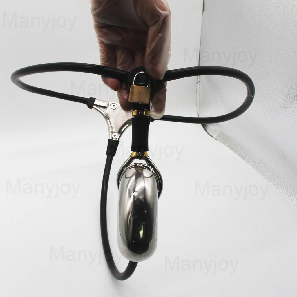 Male Chastity Belt Stainless Steel Chastity Cage with Removable Anal Bead Plug Thigh Ring Metal Bra Slave Penis Restraint Device