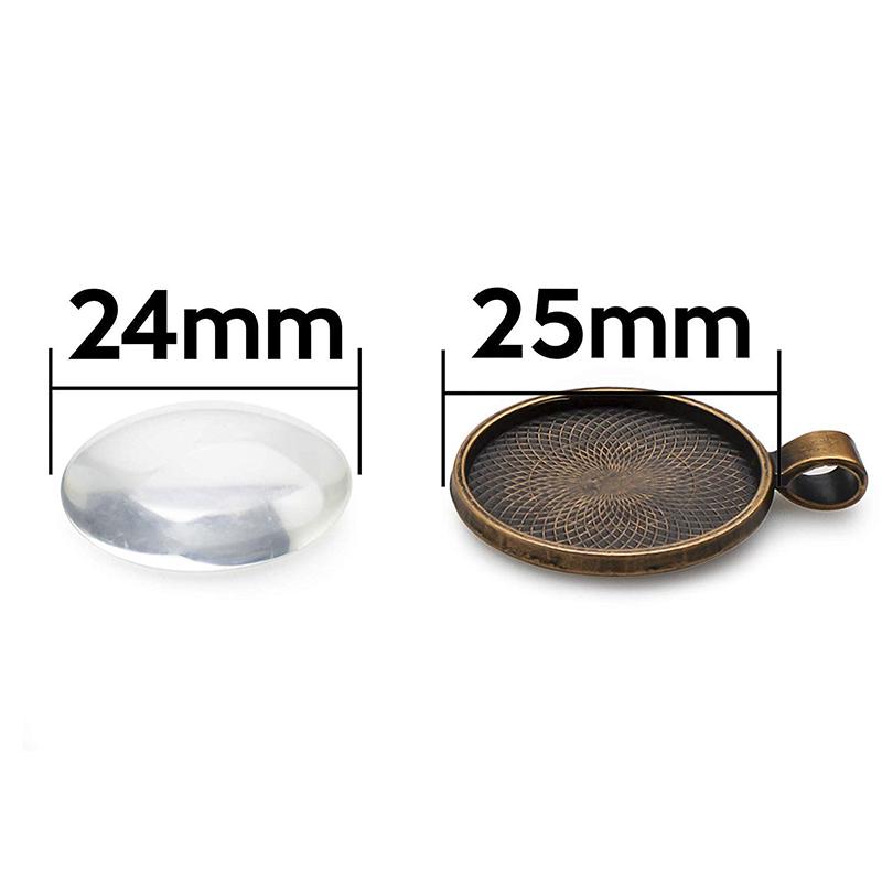 80Pcs Round Pendant Trays Glass Cabochon Base 8 Color Jewelry Making Crafts Gift