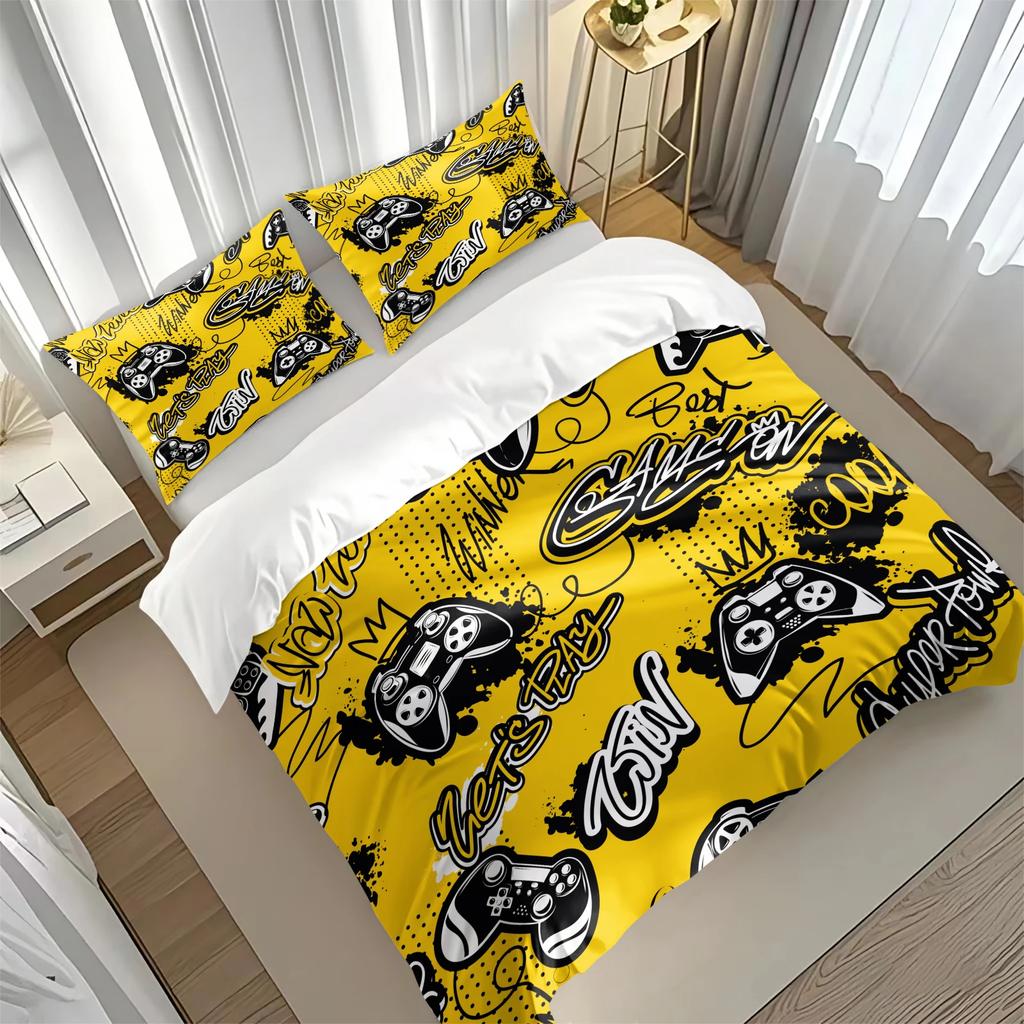 Gamepad Printed Bedding Soft and Cozy Duvet Cover and Pillowcases Room Decorating Set for Video Game Lovers for All Seasons