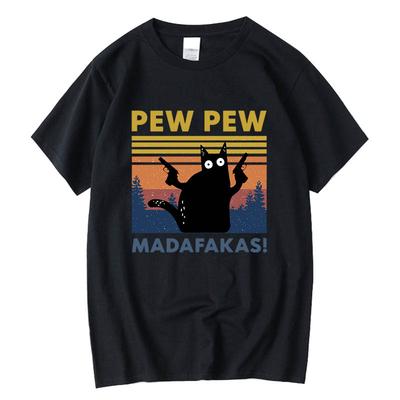 Pew Pew Madafakas Camiseta Masculina Manga Curta Novidade Engraçada Gato Camiseta Algodão Tops Largos Camisas Tee Camiseta Gola Redonda Streetwear