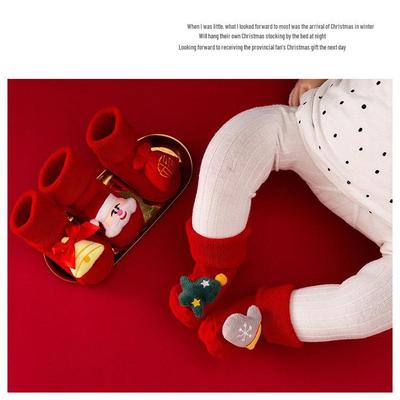 Weihnachtliche Baby-Baumwollsocken mit Anti-Rutsch: Dickes Frottee-Fruchtdoll-Design für Neugeborene
