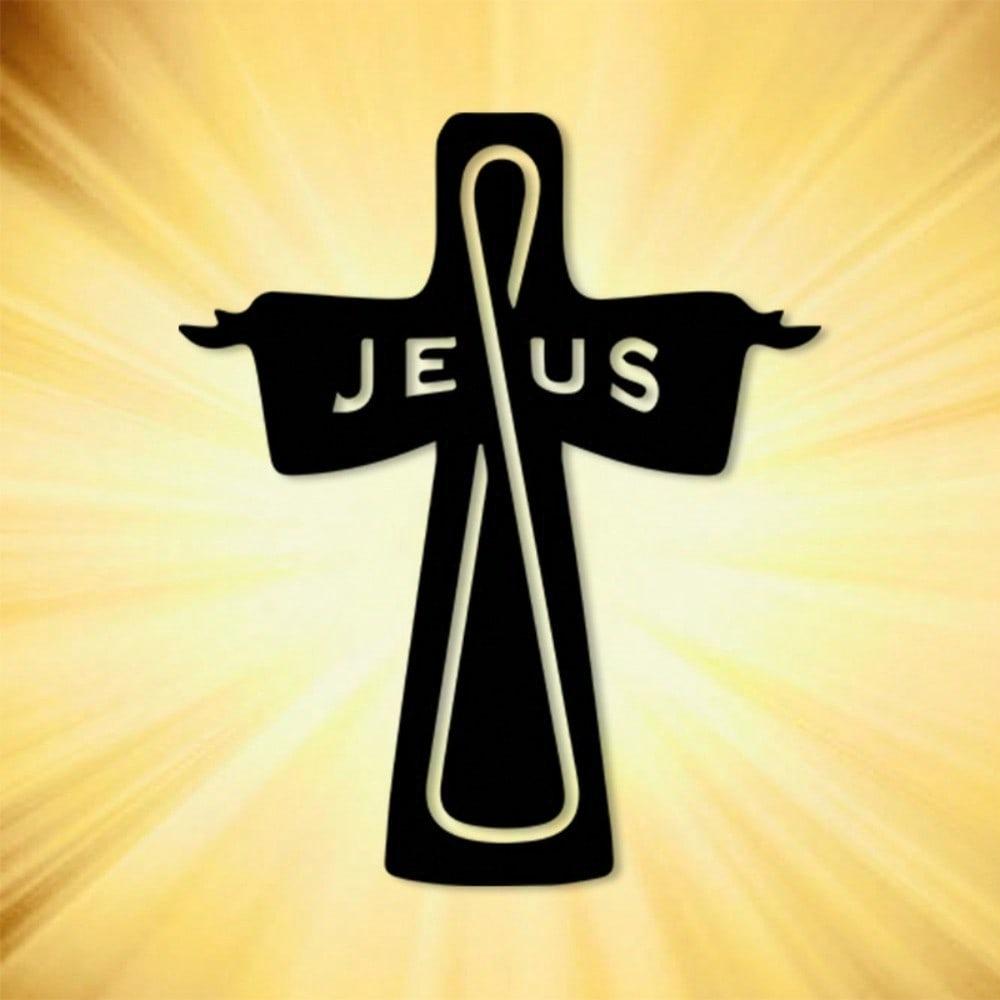 Modern Metal Cross Wall Art Sculpture Vintage Jesus Figure Christian Home Church Easter Gift Indoor Decor