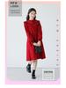 Girls' Red Ruffle Stand Collar Long Sleeve Waist-Hugging Dress for Autumn