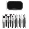 15-Piece Black & Silver Makeup Brush Set: Powder, Blush, Eyeshadow, Eyebrow & Highlighter Brushes with Soft Bristles
