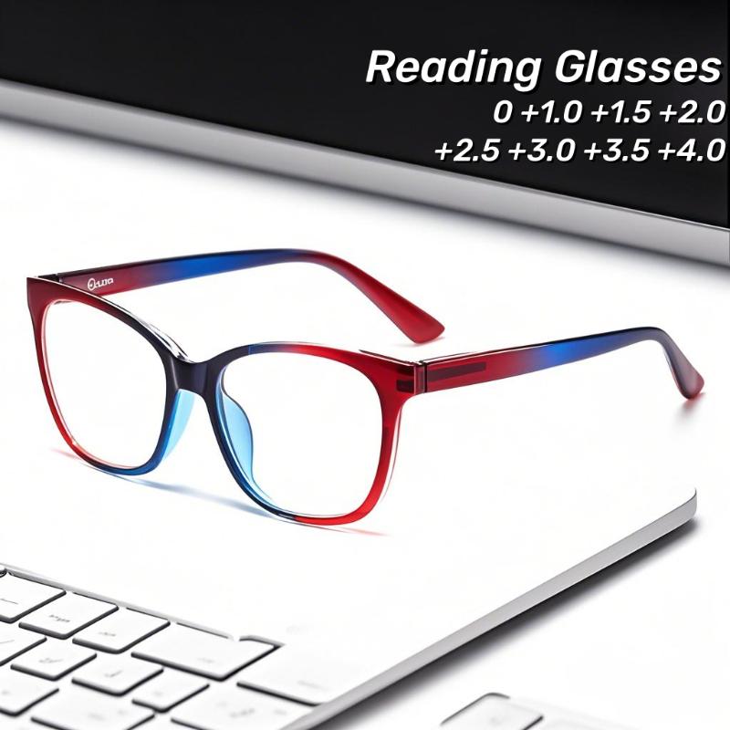 Color Blocked Blue Light Reading Glasses Large Frame Reading Eyewear Clear Lens Round Anti-Reflective Far Sight Eyeglasses
