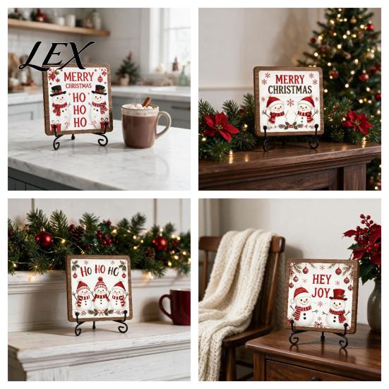 Holiday Gift for Pet Owners Christmas Wooden Tabletop Decor, 2D Santa Ornament with Iron Stand, Rustic Lover Sign Home And Cafe Festive Shelf,