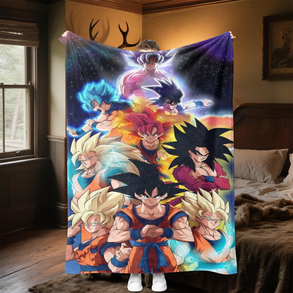 1 Stück Son Goku Druck Flanelldecke, Hohe Qualität für alle Jahreszeiten, Heimdekoration, Wärme und Komfort, Perfekt für Weihnachtsgeschenke