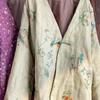 Johnature Women Vintage Print Floral Parkas V-Neck Long Sleeve Warm Autumn Coats Linen Chinese Style Single Button Parkas