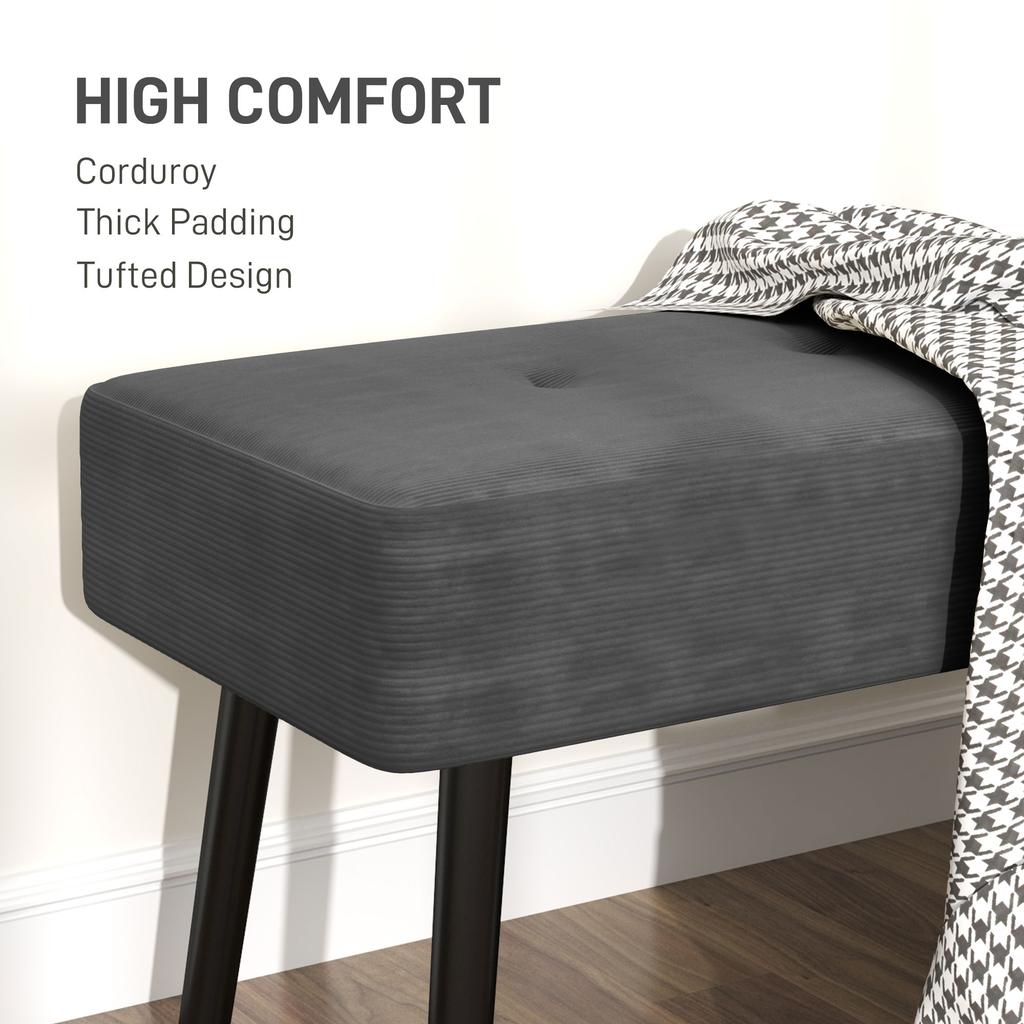 End of Bed Bench, Corduroy Bedroom Bench with Thick Padding and Steel Legs, Tufted Window Seat for Entryway, Living Room, Grey