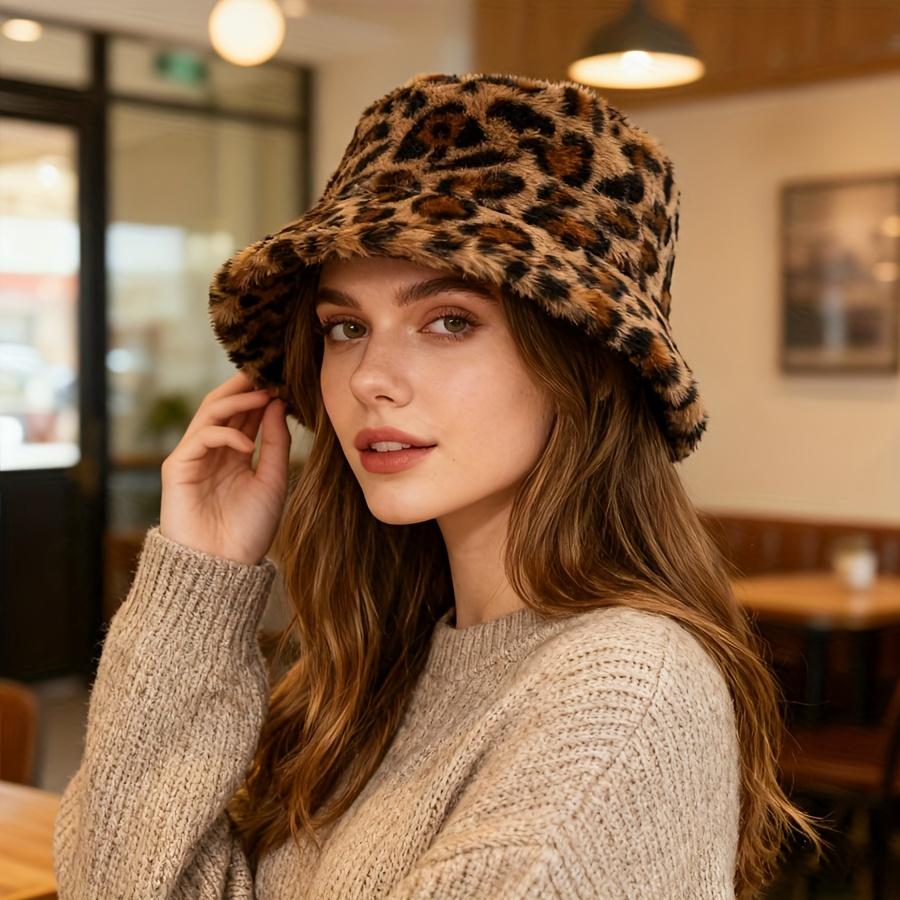 Шапка женская зимняя Show Face Маленькая леопардовая шапка рыбака женская универсальная теплая шляпа-горшок Ins плюшевая панама