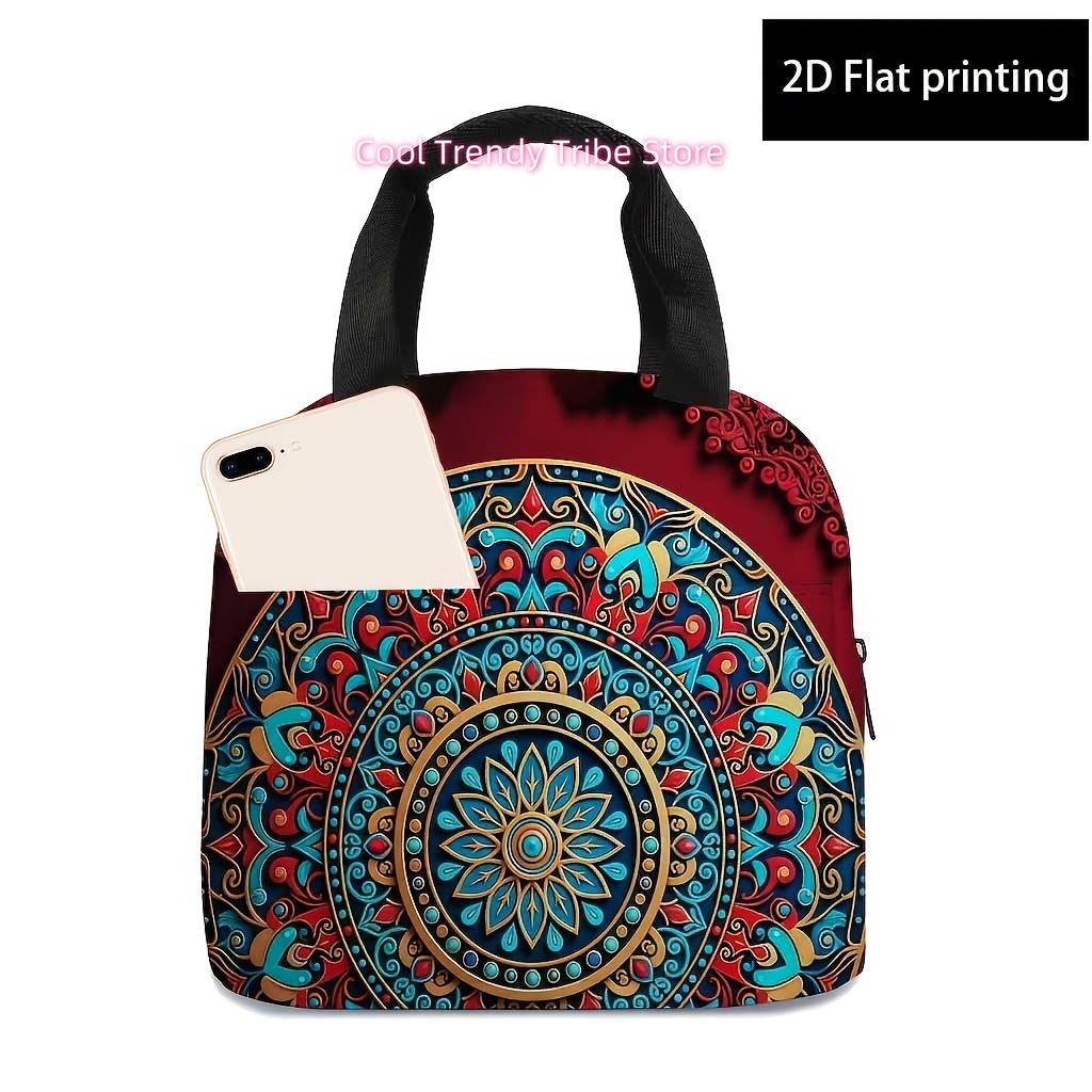 2D Printed Design, Mandala Print Pattern Tote Bag, Women's Trendy Lunch Bag, Outdoor Picnic Insulated Bag, Storage Pouch, Non-fo