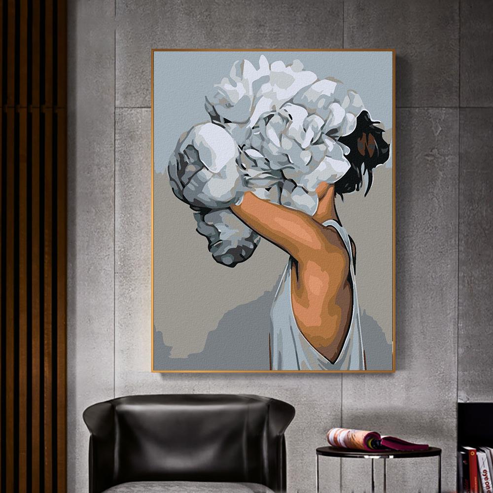 Blommor Kvinna Målning Modern Abstrakt Vägg Canvas Tryck Konst Poster Nyckfull Enkel Bild för Vardagsrum Heminredning Cuadros