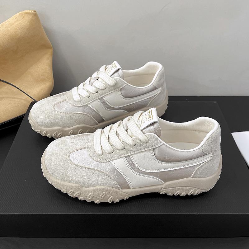 Hochwertige Damen Sportschuhe im koreanischen Stil, atmungsaktives Leder - Neue vielseitige Freizeit-Sneaker mit dicker Sohle