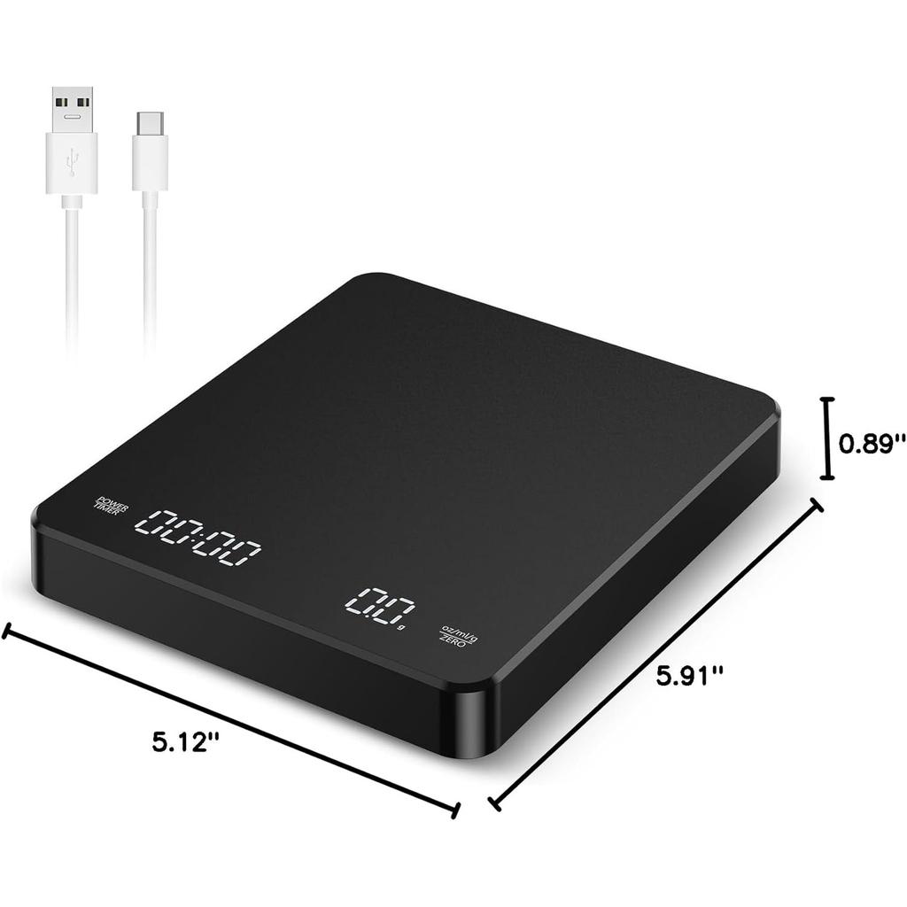 Coffee Scale with Positive and Negative Timer 3kg/0.1g High Precision Kitchen Digital Food Scale Matte Black Espresso Scale