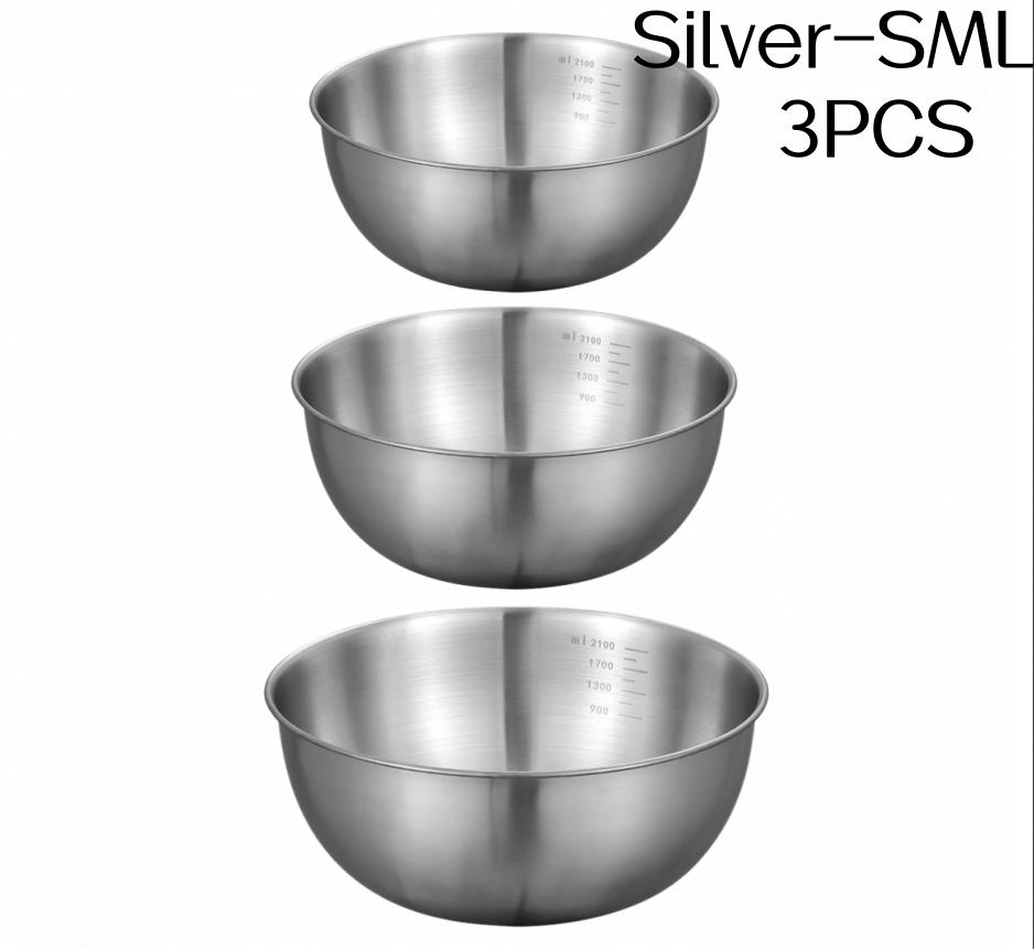 1/3pcs Stainless Steel Salad Bowl with Scale Large Capacity Flour Mixing Basin Multifunctional Bowls for Home Kitchen Essentials