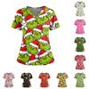 Women's Printed V-Neck Short Sleeve Scrub Top with Pockets and Side Slits for Nurses and Caregivers