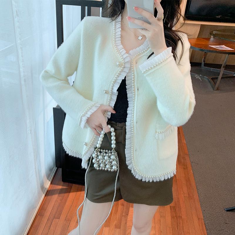 French Xiaoxiangfeng jacket women's autumn and winter 2024 new fashion versatile knitted cardigan mink velvet top jacket