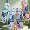 1PC Bright Folk Painted Horse Print 750ml Color Plastic Sports Water Bottle Leakproof Flip Straw Lid Suitable for Sports Office Home Use