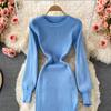 RUGOD Sexy Round Neck Knitted Slit Dress Women's New Autumn and Winter Bottoming Tight Elastic Wrap Hip Sweater Dress