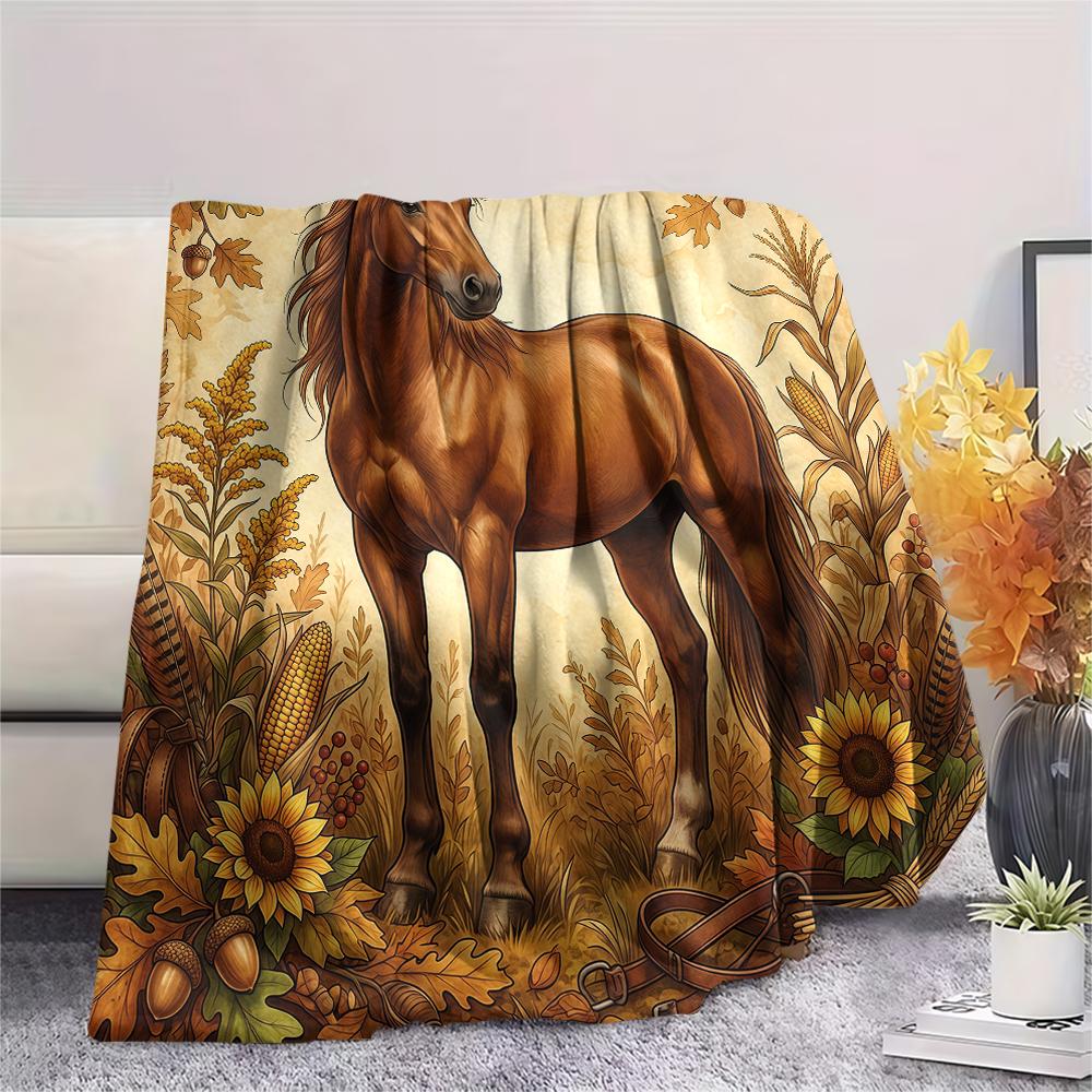 Flower border dinosaur horse Print Flannel Blanket High quality Comfortable for All Seasons Home Decor Warmth and Comfort Perfect for Christmas Gifts
