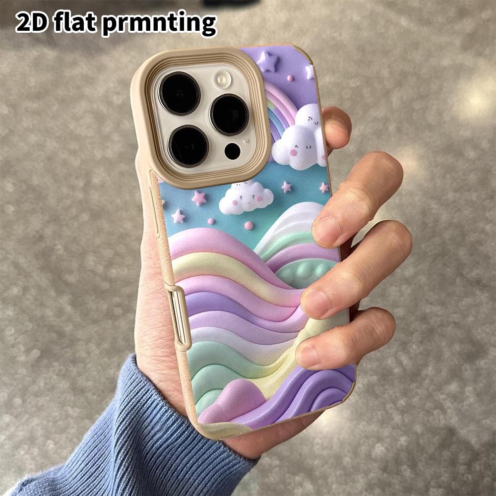 Phone Case: 2D Flat Lambskin Fits iPhone 18, 17, 16, 15, 14, 13 Pro Cases, Rainbow Waves, Pink-purple Glitter Sea, Christmas and Halloween Gifts