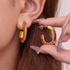 Qiong Yao 18K Gold-Plated Stainless Steel U-Shaped Earrings with Color Block Design for Long-lasting Shine