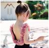Luxury 3D Floral Backless Girls' One-Piece Swimsuit for Parent-Child Hot Springs